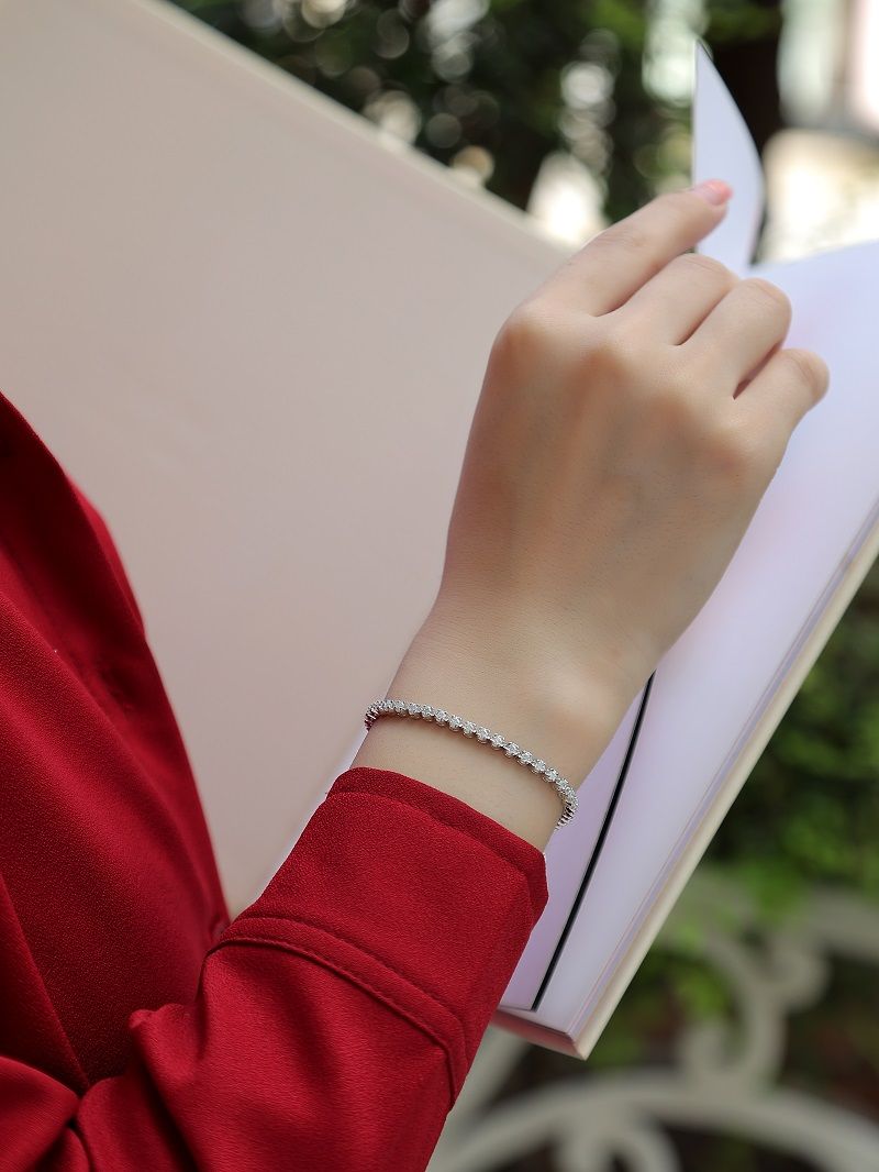 Ciel Étoilé - Parure de bijoux bracelet et jonc tendance avec moissanite, argent sterling S925 et diamants plaqués platine