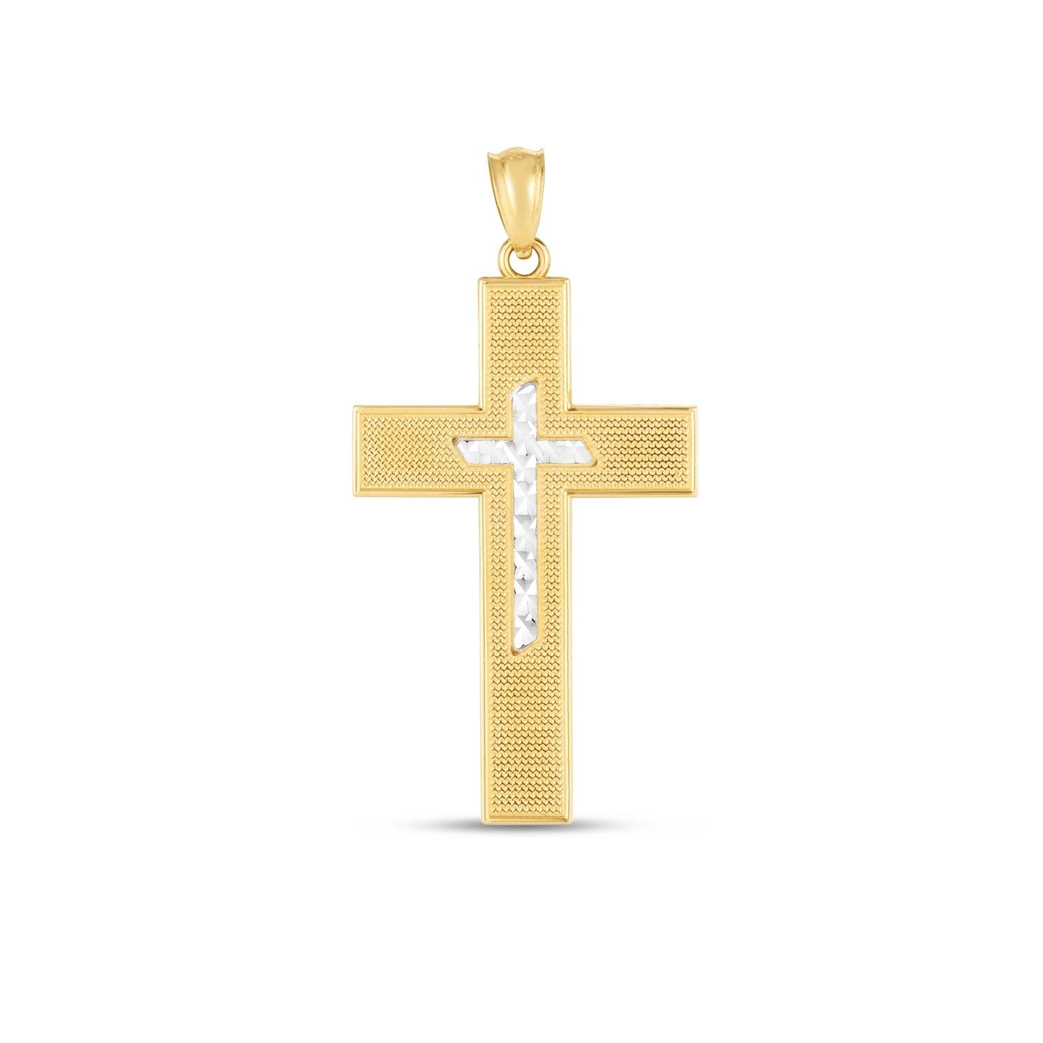 Kreuz-Anhänger aus 14 Karat zweifarbigem Gold mit Hochglanz-Diamantschliff