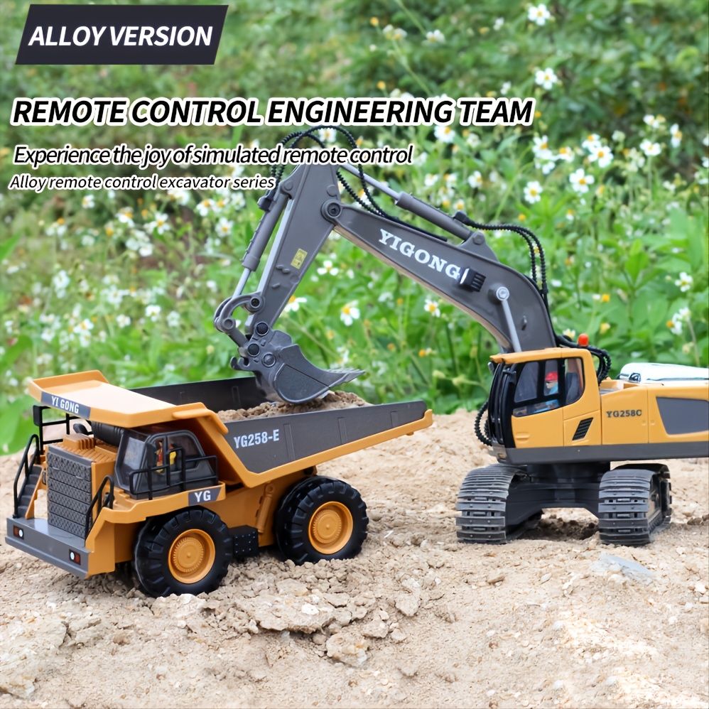 2.4G Fernbedienung; High-Tech 11-Kanal RC Bagger Kipper Planierraupe Legierung Kunststoff Technik Fahrzeug Elektronisches Spielzeug für Jungen Geschenke