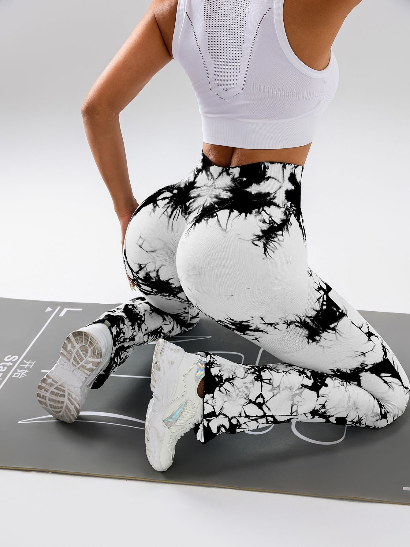 Damen High-Waist Yoga-Hose mit Bauchkontrolle und Schlag, Tie-Dye Stretch Slimming Bootcut Trainingshose, Fitness & Sport Activewear