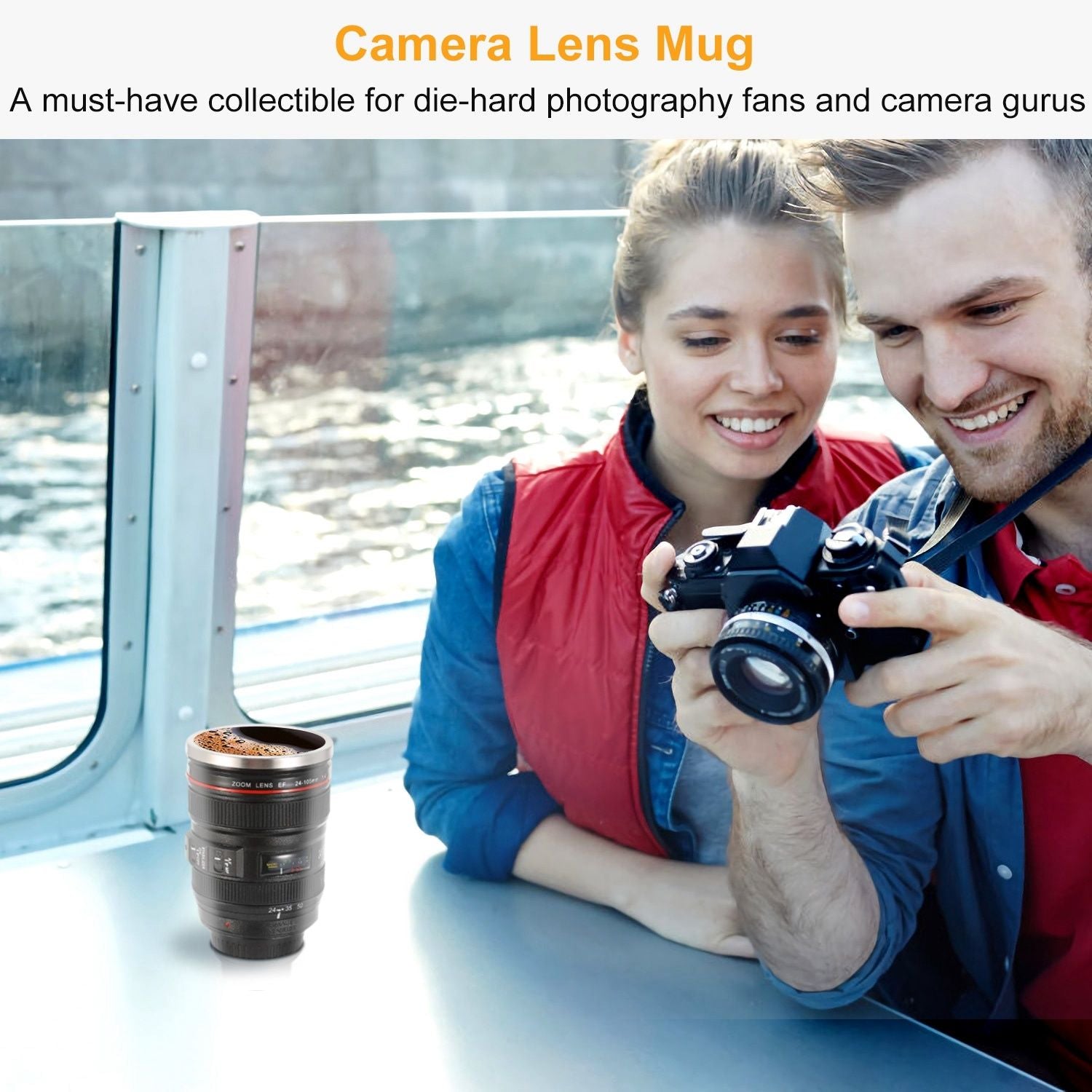Kameraobjektiv-Kaffeetasse 400ml, lebensmittelechter Edelstahl, Reise-Fotografie Isolierbecher für alle Altersgruppen