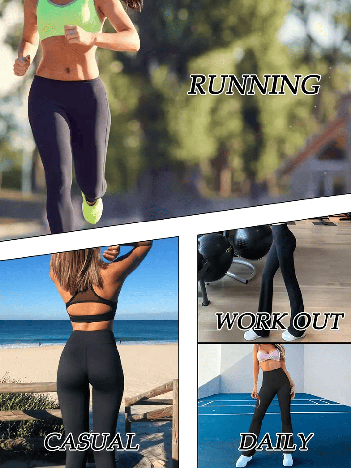 3 Stück Po-Lifting Yoga-Hosen mit Schlag – Hohe Taille, Ultra Stretch, Naked Feel Leggings für Damen