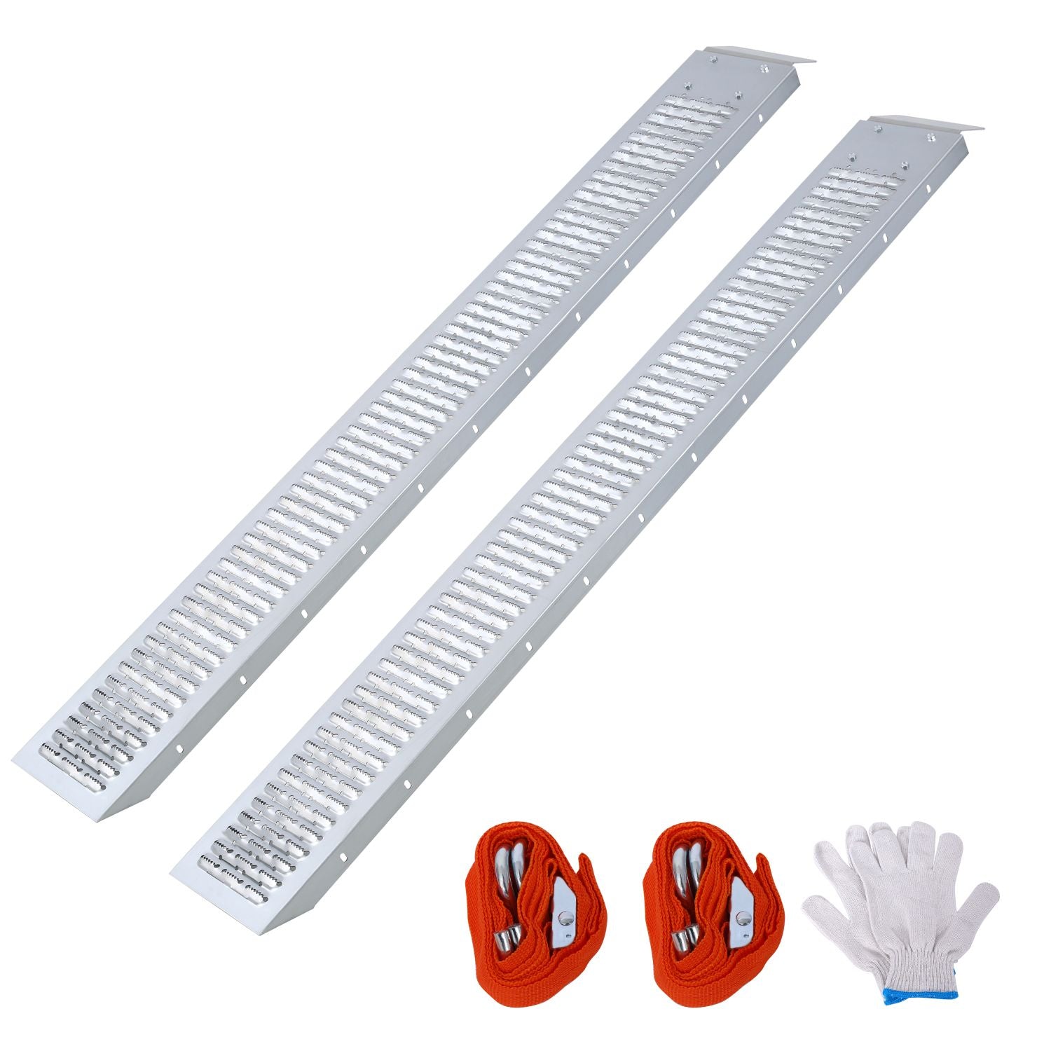 167,6 cm (66 Zoll) lange Laderampen, 435 kg (960 lbs) Tragkraft, Laderampen für Pickup-Trucks, Motorradrampe aus Stahl, Dirtbike-Rampe für LKW, Rasenmäher, Schneefräse, ATV, Quad, 2er-Pack, mit 2 Spanngurten, 1 Paar Handschuhe