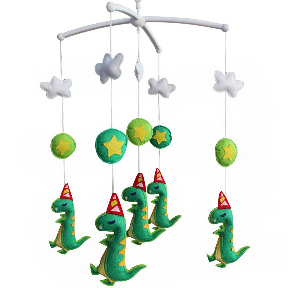Handgemachte Baby-Spieluhr Mobile Glocke Baby-Dusche Geschenk Kinderzimmer Deko ; Grüner Dinosaurier mit Hut