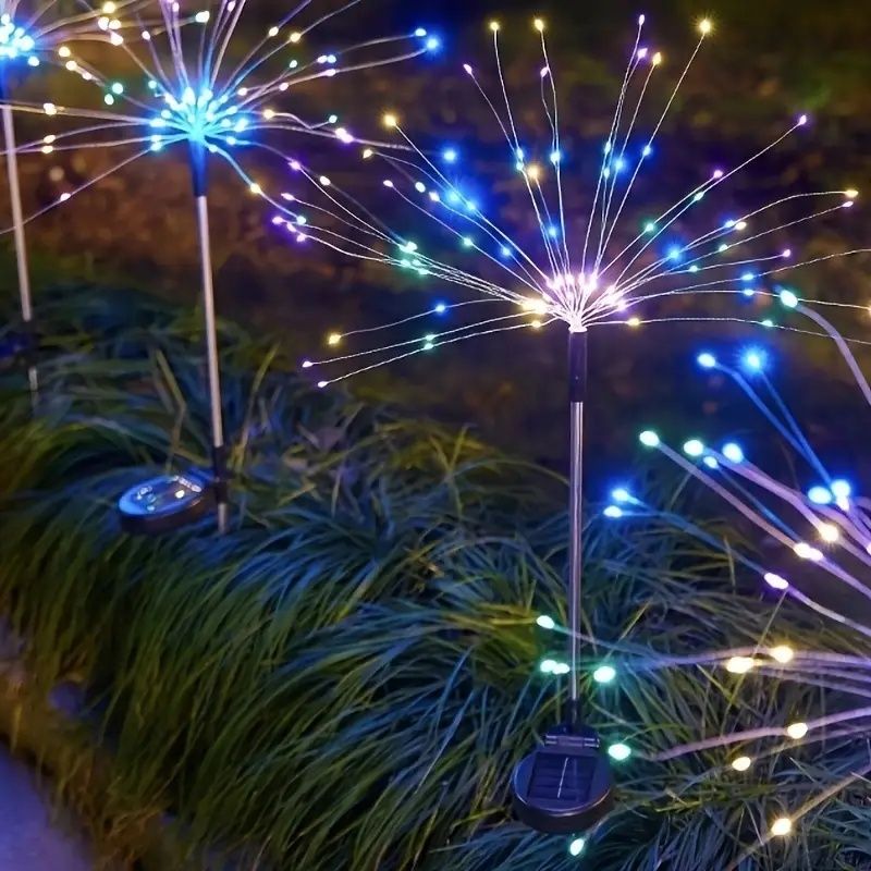 120 LED Solar-Feuerwerkslichter, Starburst Lichterkette mit 8 Leuchtmodi, IP4X, Solarbetriebene Wegeleuchten für Terrasse, Garten, Weihnachtsdekoration, Material: Kunststoff & Kupfer, Keine Federn,