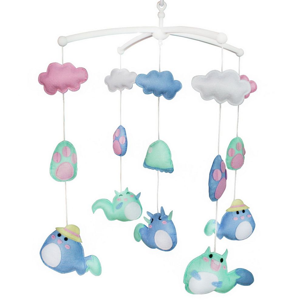 Joli mobile musical bleu-vert fait main pour bébé avec écureuil, jouet suspendu pour lit de bébé, pour garçons et filles