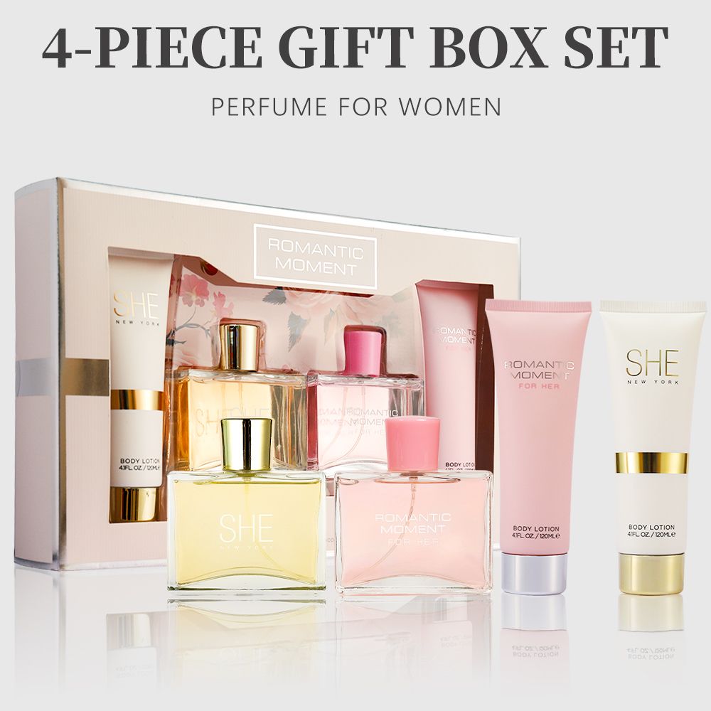 Damenduft- und Bodylotion-Geschenkset, 4-teilig | 2 langanhaltende Düfte, 100 ml Eau de Parfum & 120 ml Lotion | Ideal für Feiertage, Dates, den täglichen Gebrauch & Partys