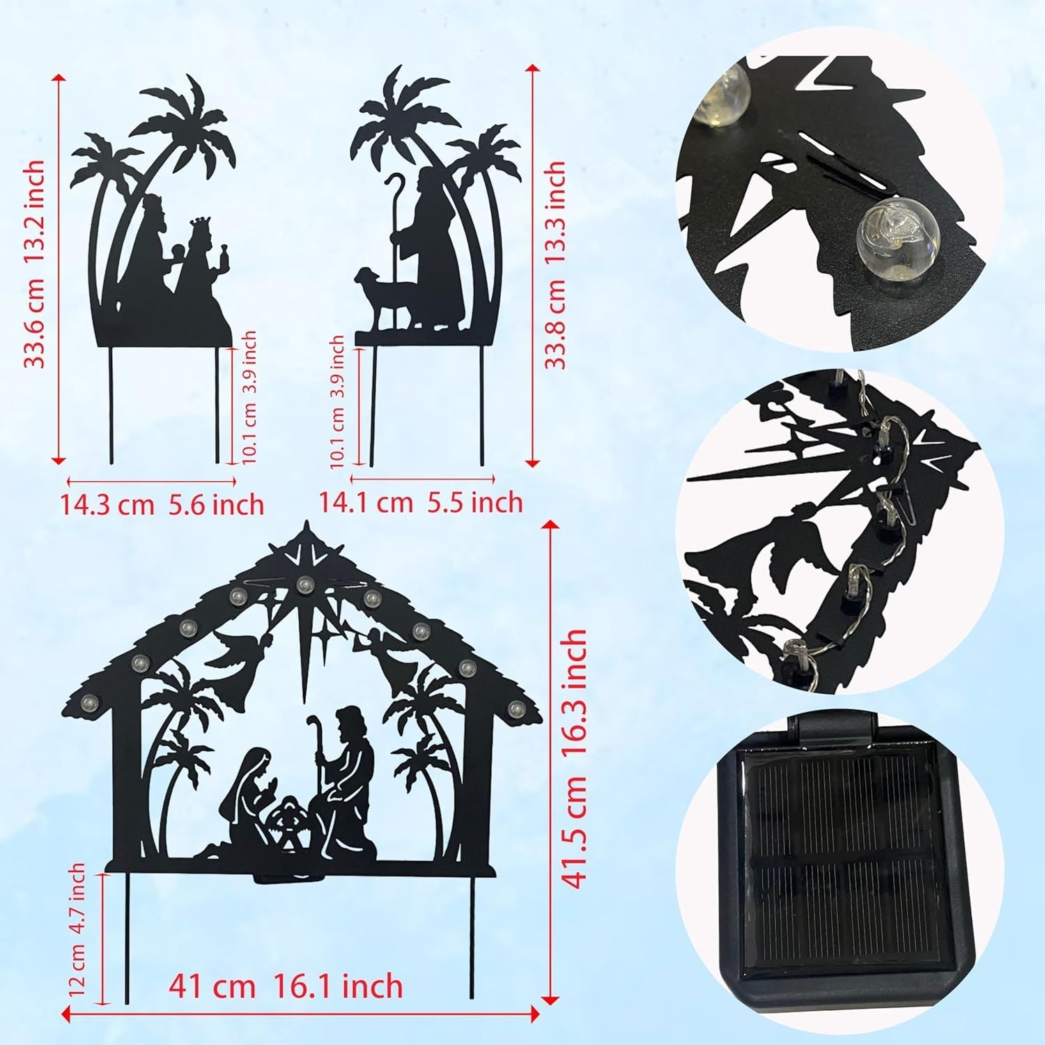 Weihnachtsgarten Jesus Krippenszene Dekoration, solarbeleuchtetes Outdoor-Krippenset mit 9 LED-Leuchten, Weihnachtsdekoration für Innen- und Außenbereich, Feiertagsparty, Garten, Hof, Rasen Dekoration