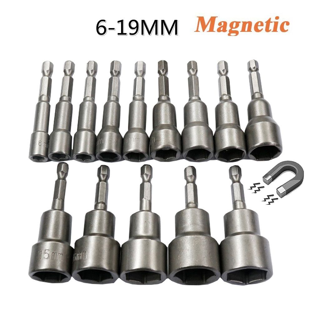 6mm-19mm Schlagschrauber-Stecknuss Magnetischer Nuss-Schraubendreher 1/4 Sechskantsatz Bohreradapter für Bohrmaschinen Schlagschrauber Steckschlüssel-Set