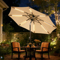 9FT Solar LED Terrassenschirm für Garten, Hinterhof & Pool – Beleuchteter Sonnenschirm mit leichtgängiger Kurbel in Beige