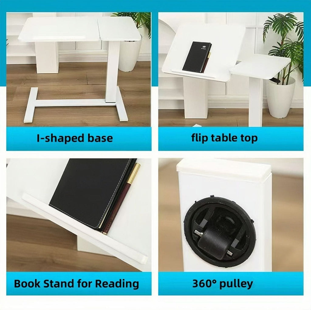 Beistelltisch für Laptops am Bett, mobiler, rollbarer Laptopständer, neigbarer Betttisch mit Rollen, höhenverstellbarer Laptoptisch für Bett, Sofa, Beistelltisch (WEISS)