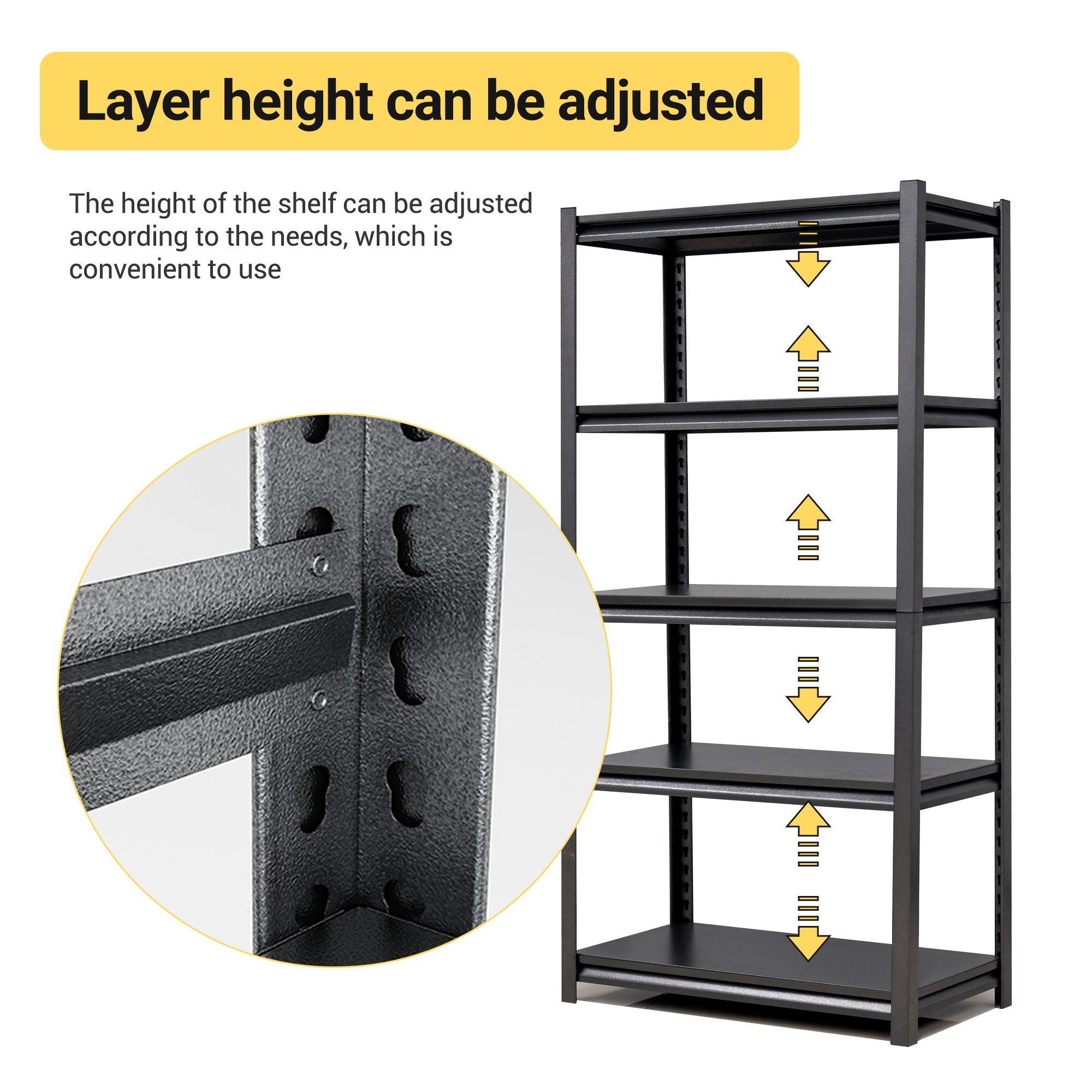 72 Zoll H, 5-stöckiges Metallregal für Lagerung, Garagenregal, 900 kg Schwerlastregal, verstellbares Garagenregal, industrielles Regal, Ablageregal, 90 cm B x 40 cm T x 183 cm H, Schwarz
