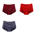 3 Stück Spitze Sexy Bikini Höschen Gänseblümchen Mesh Unterwäsche Übergröße Boyshorts Höschen für Frauen Packung, Rot Lila Grau Weinrot