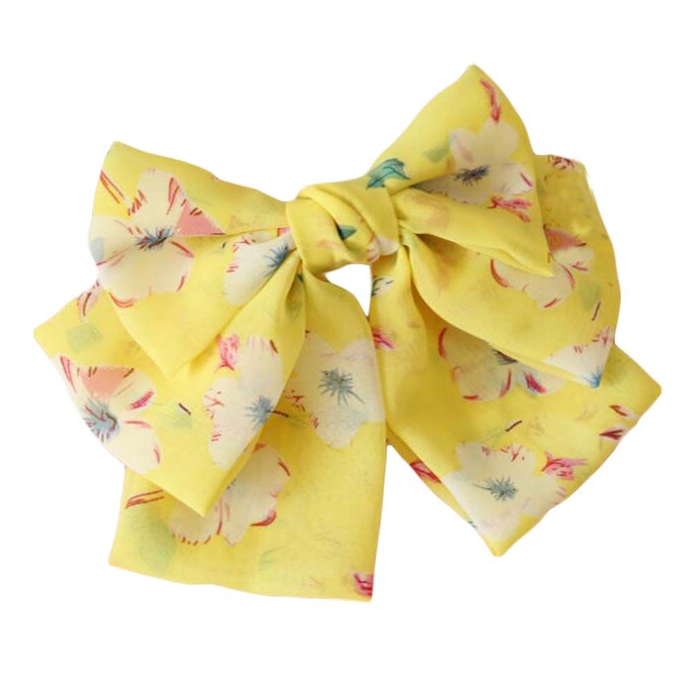 Jolies barrettes à cheveux en forme de nœud papillon à motif floral jaune, faites à la main en mousseline