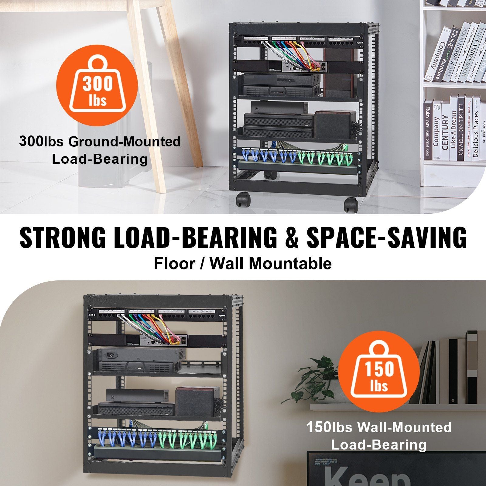 12HE Open Frame Serverschrank, 23-40 Zoll verstellbare Tiefe, freistehender oder wandmontierter Netzwerk-Serverschrank, 4-Pfosten AV Rack mit Rollen, hält alle Ihre Netzwerk-IT-Geräte AV-Ausrüstung Router Modem