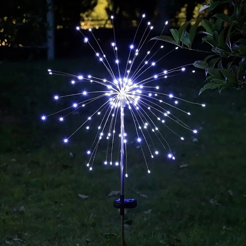 120 LED Solar-Feuerwerkslichter, Starburst Lichterkette mit 8 Leuchtmodi, IP4X, Solarbetriebene Wegeleuchten für Terrasse, Garten, Weihnachtsdekoration, Material: Kunststoff & Kupfer, Keine Federn,