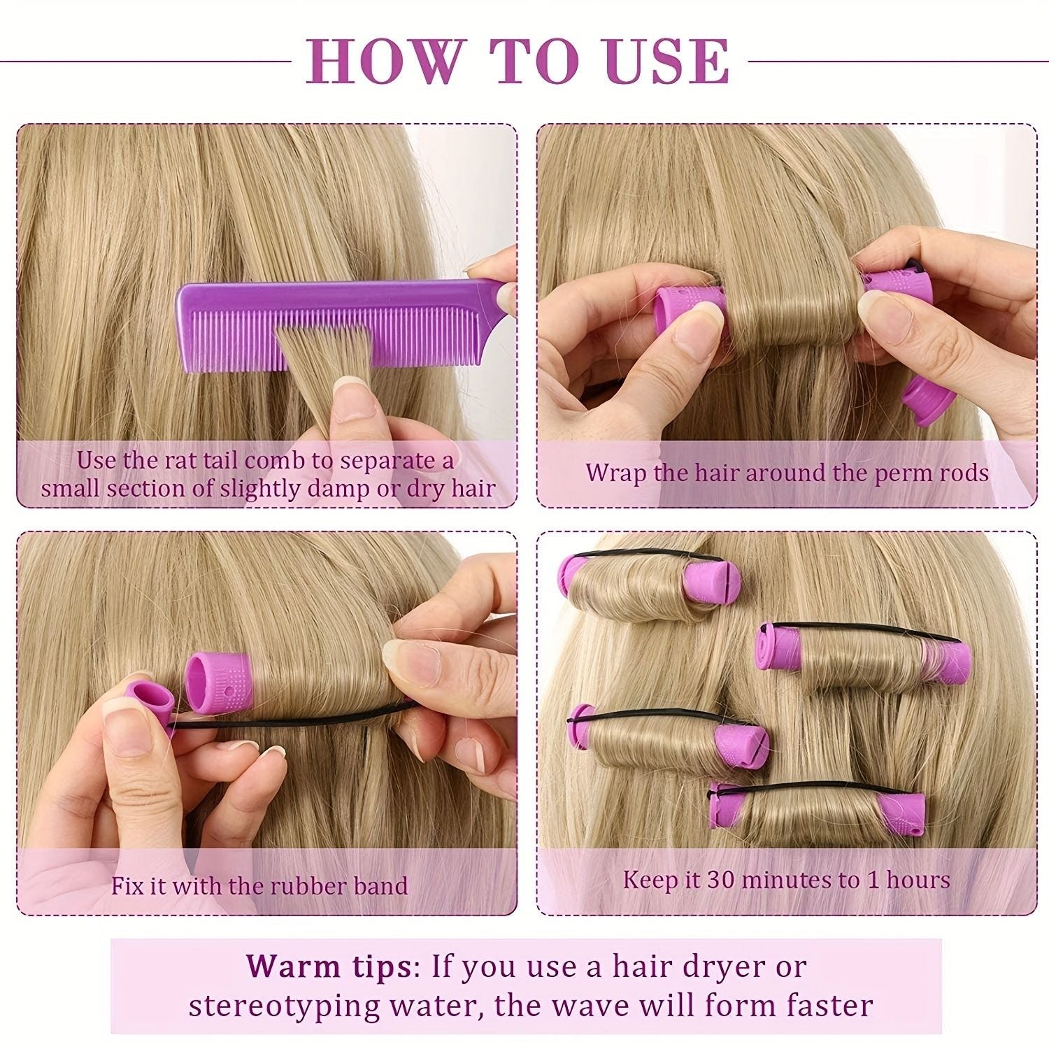 10er-Pack professionelle Dauerwellenwickler mit Kamm und Gummibändern – kurze Lockenwickler für perfektes Haarstyling und Frisieren