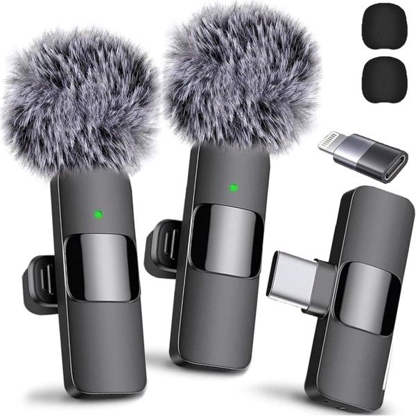 Kabelloses Mikrofon für iPhone, iPad, Android, Lavaliermikrofon für Videoaufnahmen – 2er-Pack iPhone-Mikrofon mit kristallklarer Aufnahme und USB-C für Podcast-Mikrofon, ASMR, TikTok
