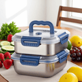 Yakimoto 2/4/6/8/10 Stück extragroße Lebensmittelbehälter aus Edelstahl mit blauen Deckeln – tiefes Design, luftdichter Verschluss, perfekt für die Kühlschrankorganisation, Essenszubereitung, Lunchboxen & Küchenspeisekammer