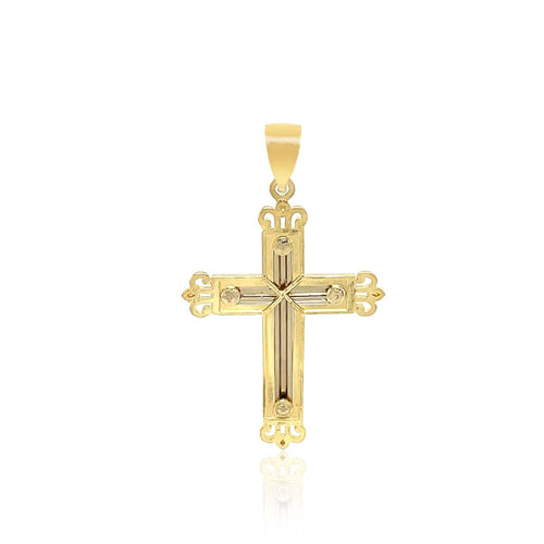 Pendentif croix en or bicolore 14 carats avec un style fleuri orné