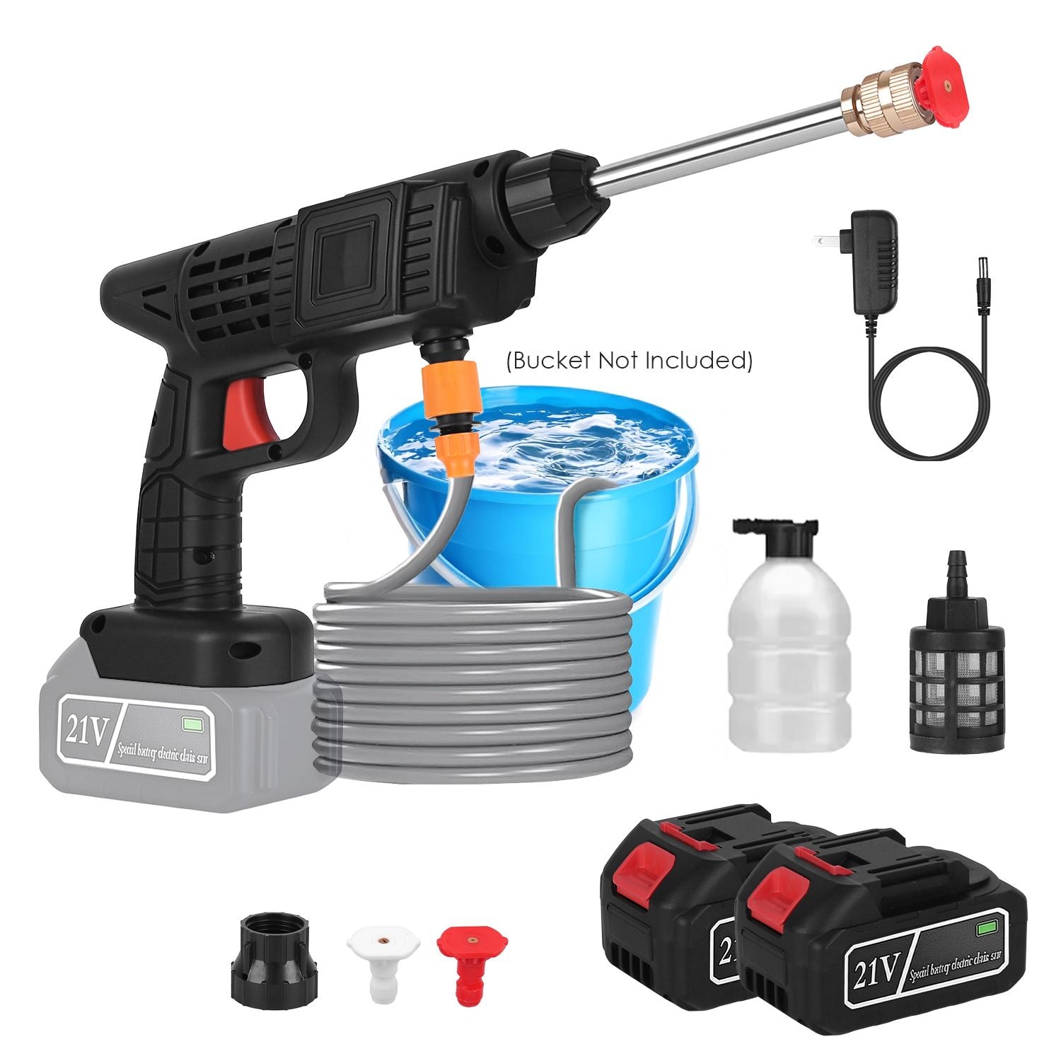 Nettoyeur haute pression sans fil portable électrique 400 PSI pour voiture avec buses 0° et 40°, réservoir à mousse, filtre, batterie 21V 1200mAh et chargeur