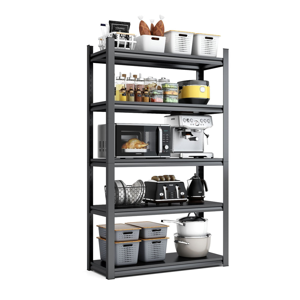 72 Zoll H, 5-stöckiges Metallregal für Lagerung, Garagenregal, 900 kg Schwerlastregal, verstellbares Garagenregal, industrielles Regal, Ablageregal, 90 cm B x 40 cm T x 183 cm H, Schwarz