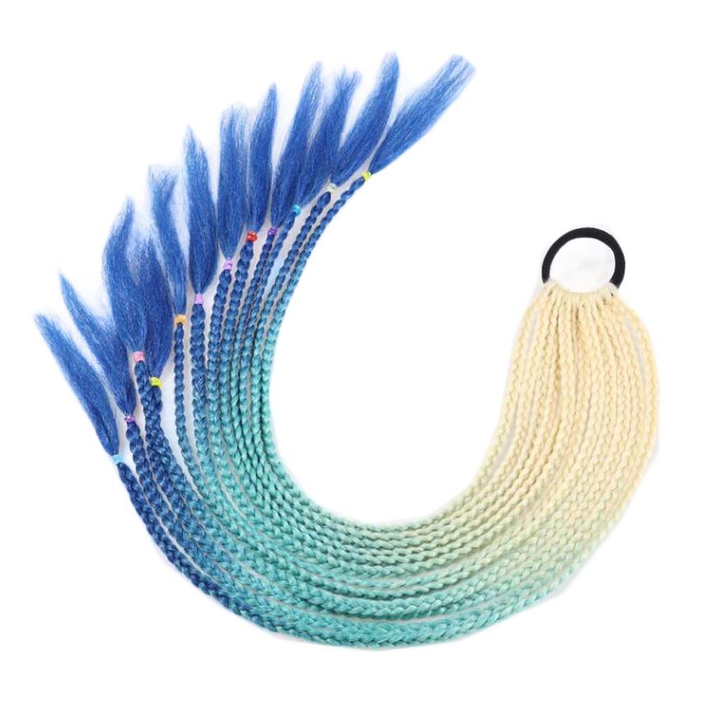 Geflochtener Pferdeschwanz Perücke Haarteile Zopf Zöpfe Nachtclub Party Farbverlauf Geflochtenes Haar Ring Haarteile, Beige zu Blau Halloween Verkleidung Cosplay