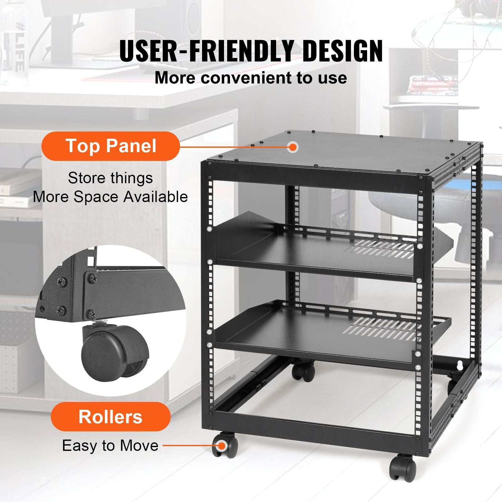 12HE Open Frame Serverschrank, 23-40 Zoll verstellbare Tiefe, freistehender oder wandmontierter Netzwerk-Serverschrank, 4-Pfosten AV Rack mit Rollen, hält alle Ihre Netzwerk-IT-Geräte AV-Ausrüstung Router Modem