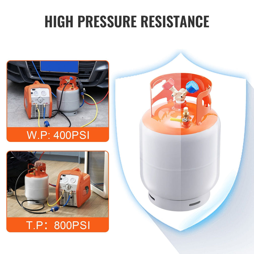 Bouteille de récupération de réfrigérant, capacité de 13,6 kg, bouteille de cylindre portable de 400 psi avec vanne Y pour liquide/vapeur, bidon de récupération haute étanchéité pour R22/R134A/R410A, orange+gris