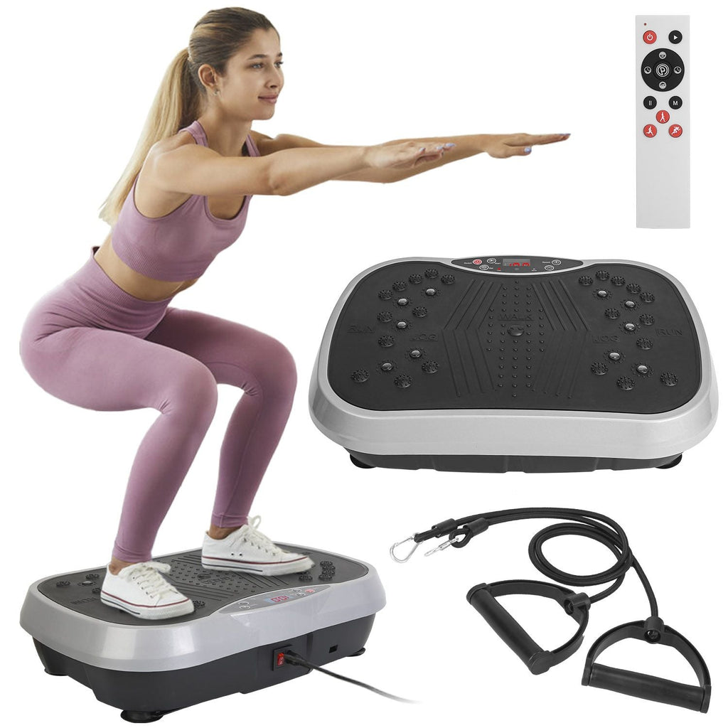 Appareil de fitness vibrant avec bandes de résistance, télécommande, plateforme vibrante pour le corps entier, équipement d'entraînement à domicile pour la perte de poids et la combustion des graisses
