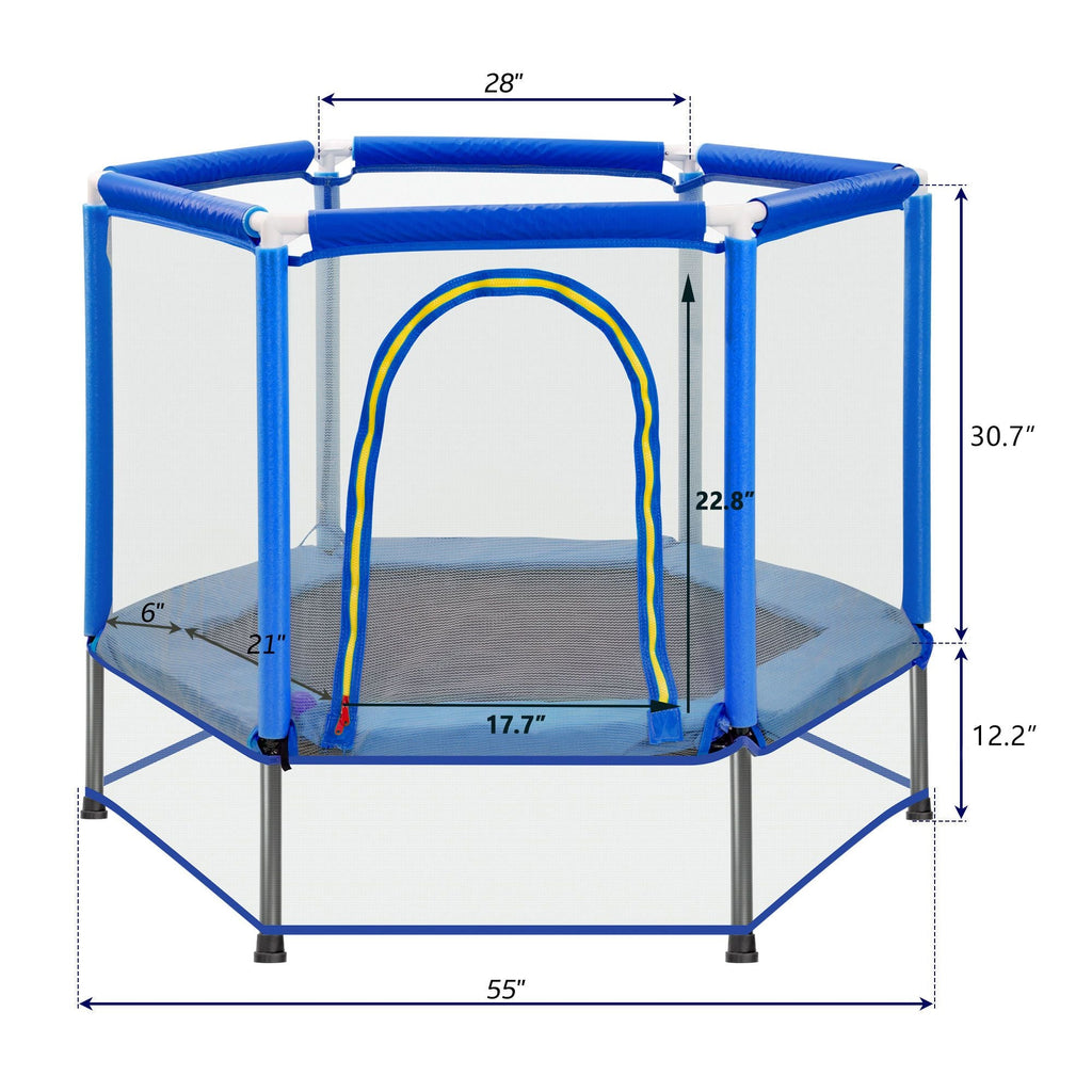 55'' Kleinkinder Trampolin mit Sicherheitsnetz und Bällen, Indoor Outdoor Mini Trampolin für Kinder