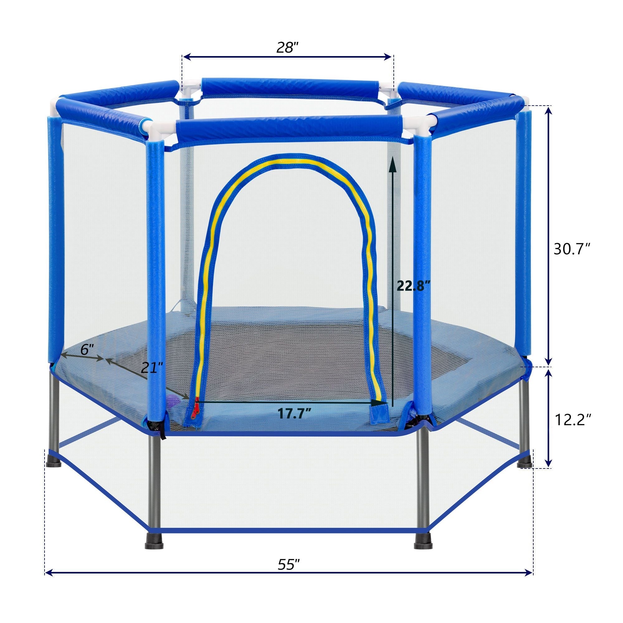 55'' Kleinkinder Trampolin mit Sicherheitsnetz und Bällen, Indoor Outdoor Mini Trampolin für Kinder