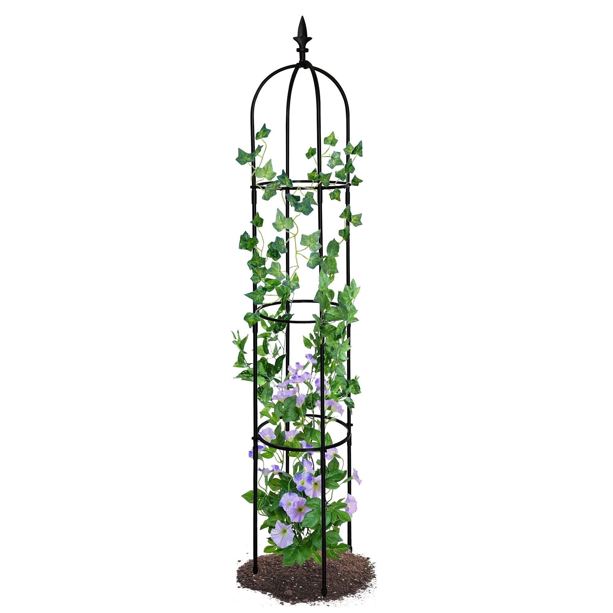 1,9m Garten-Obelisk-Rankgitter; Leichtes, rostbeständiges, kunststoffbeschichtetes Rankgitter aus Metall, hoher Turm