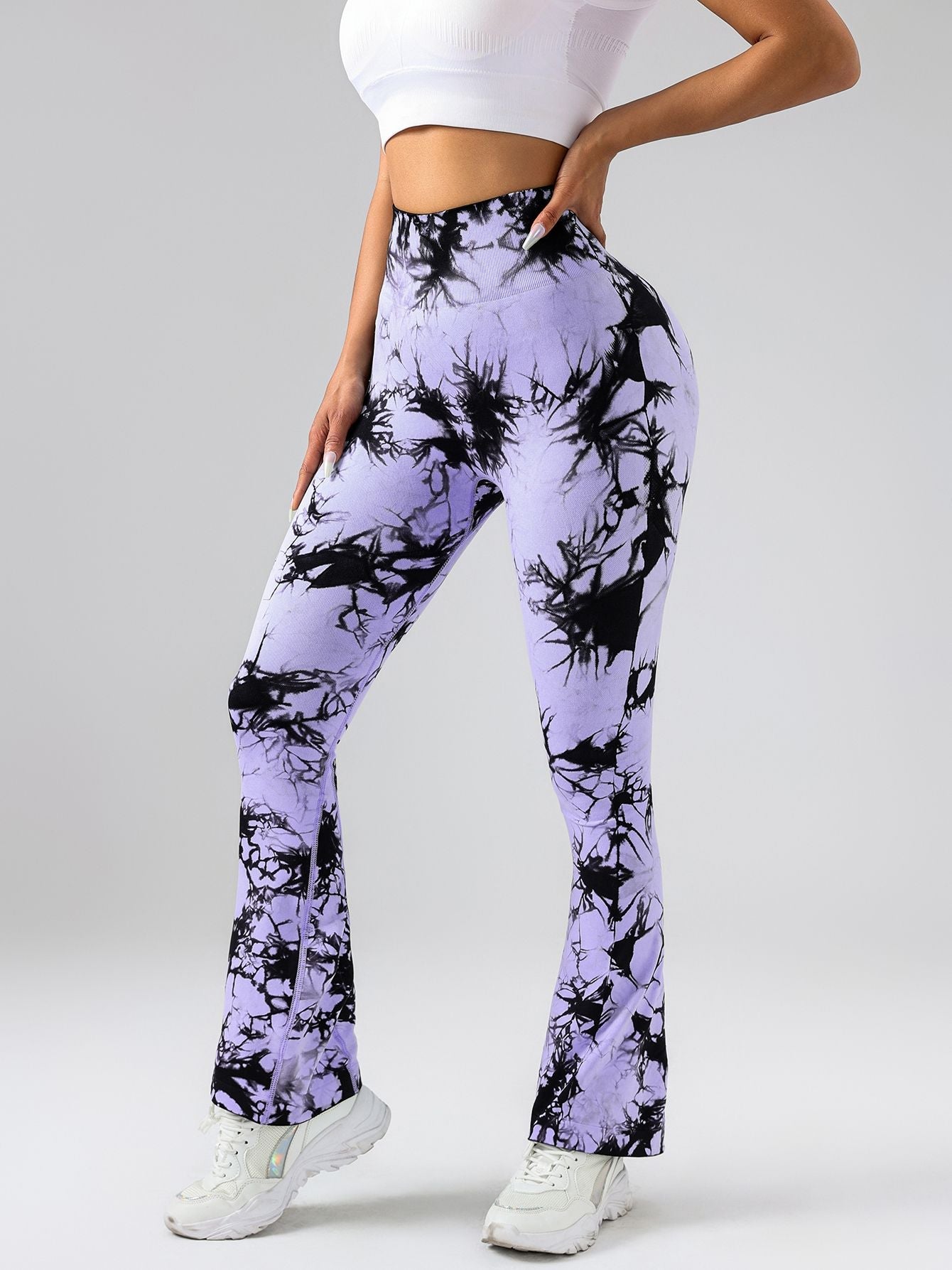 Damen High-Waist Yoga-Hose mit Bauchkontrolle und Schlag, Tie-Dye Stretch Slimming Bootcut Trainingshose, Fitness & Sport Activewear