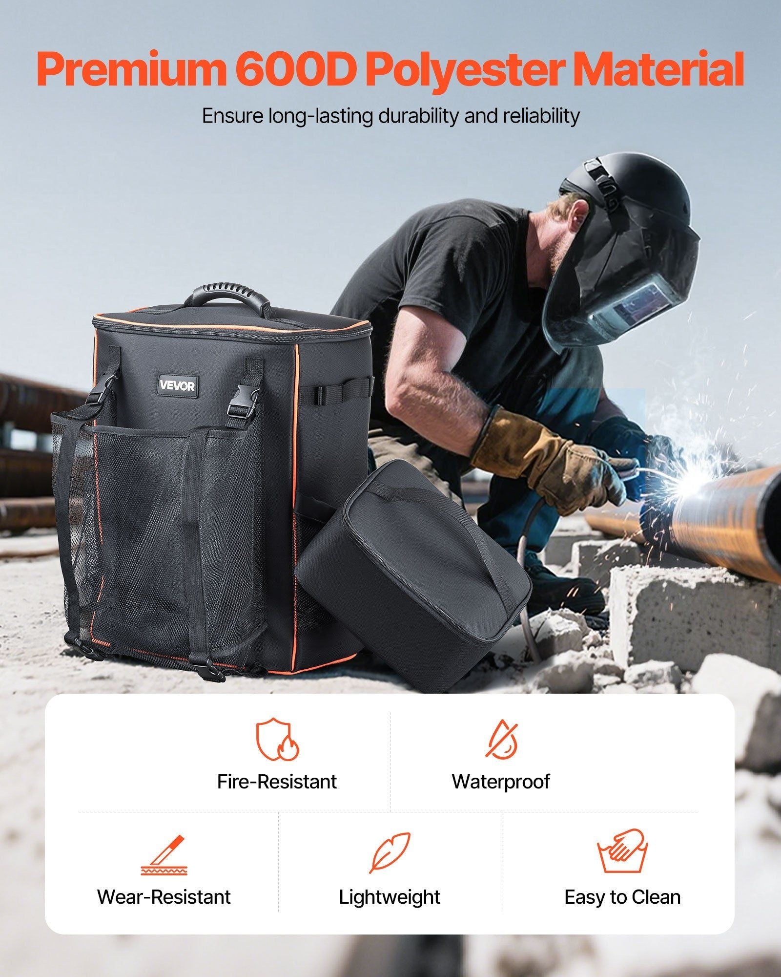 Sac à dos de soudage 35,6 L en polyester 600D pour outils et casque