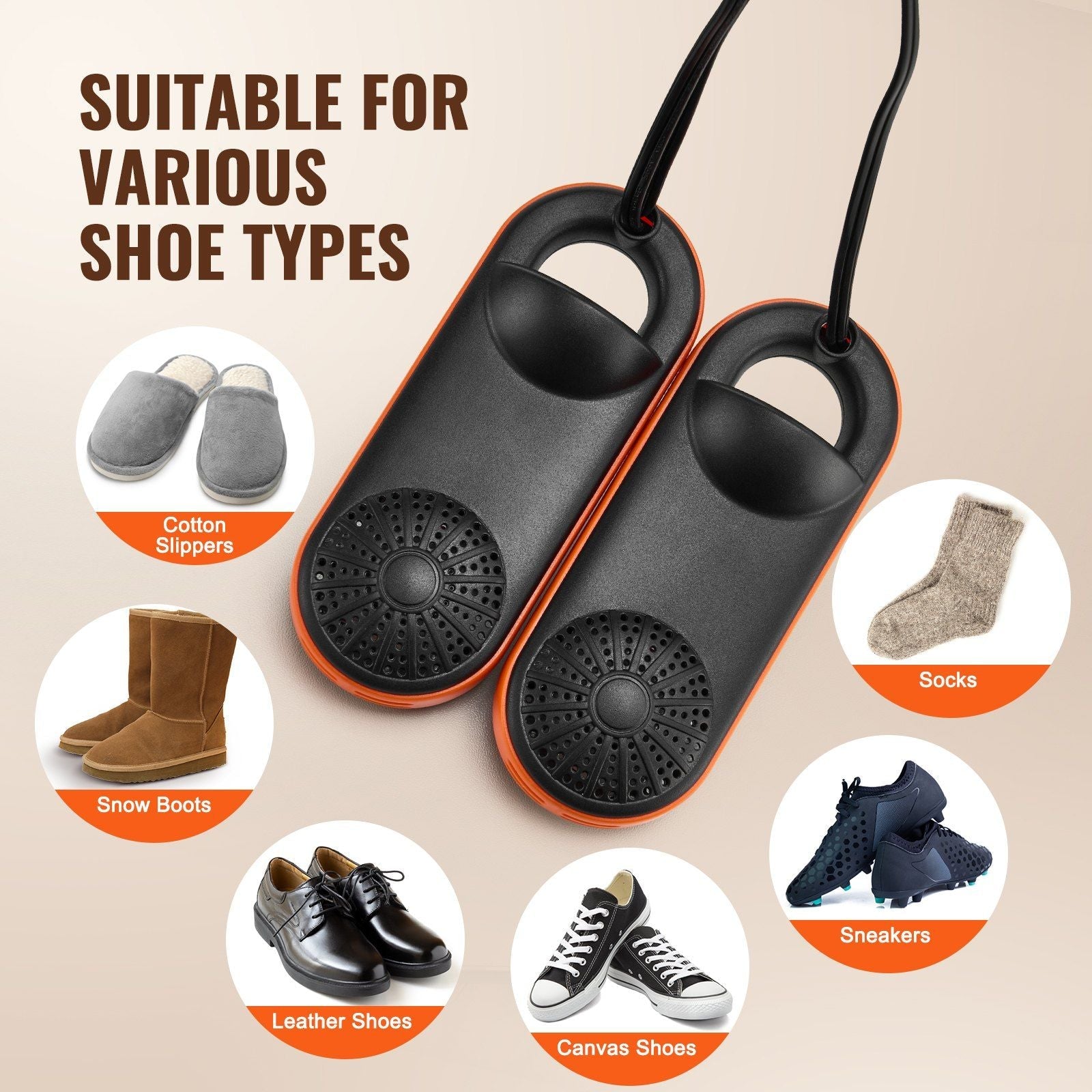 VEVOR Stiefeltrockner Schuhtrockner, tragbarer Schuhtrockner mit automatischer Temperaturregelung für Regenzeit und Winterreisen, ausziehbarer Stiefelwärmer, feuerfeste Trocknung für Schuhe, Handschuhe, Socken