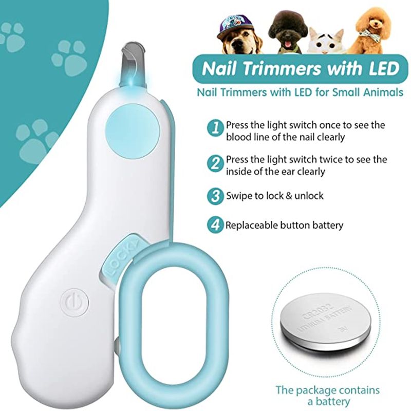 Coupe-ongles pour animaux de compagnie chiens et chats ; Coupe-ongles pour chiens avec lumières LED ; Outils professionnels de toilettage et de beauté