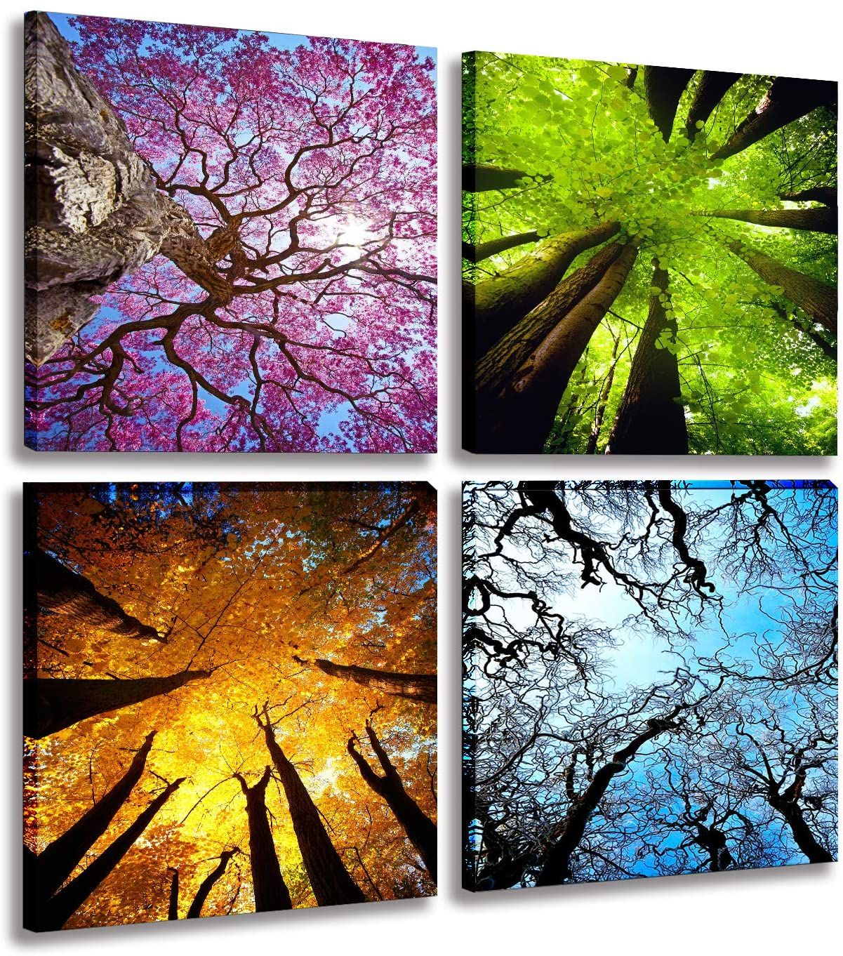 4 Panels Leinwand Wandkunst Frühling Sommer Herbst Winter Vier Jahreszeiten Landschaft Farbe Baum Malerei Bild Drucke Moderne Giclée Kunstwerke aufgespannt und gerahmt für Wohnzimmer Heimdekoration