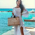 Gehäkelter weißer gestrickter Strand-Vertuschungs-Kleid-Tunika-langer Pareos-Bikini-Vertuschungen-Badebekleidungs-Umhang-Plage-Strandbekleidung