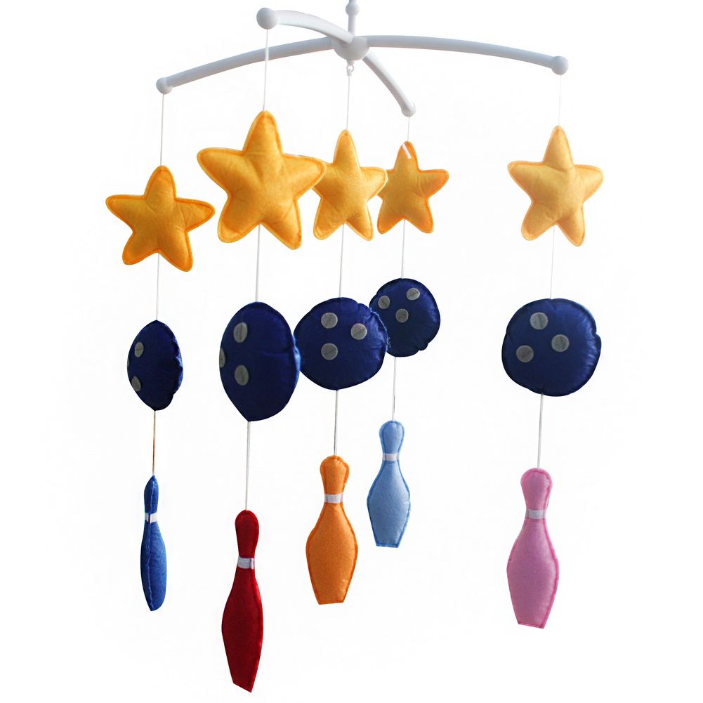 Mobile musical pour bébé fait à la main motif bowling, décoration de chambre d'enfant, jouet musical pour berceau, pour filles et garçons