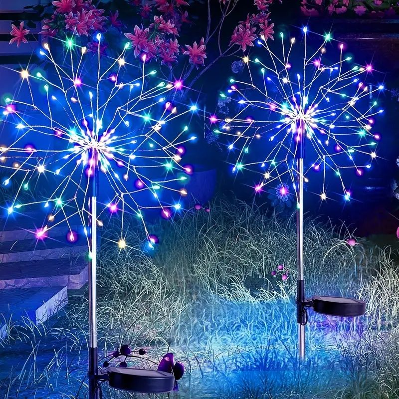 120 LED Solar-Feuerwerkslichter, Starburst Lichterkette mit 8 Leuchtmodi, IP4X, Solarbetriebene Wegeleuchten für Terrasse, Garten, Weihnachtsdekoration, Material: Kunststoff & Kupfer, Keine Federn,
