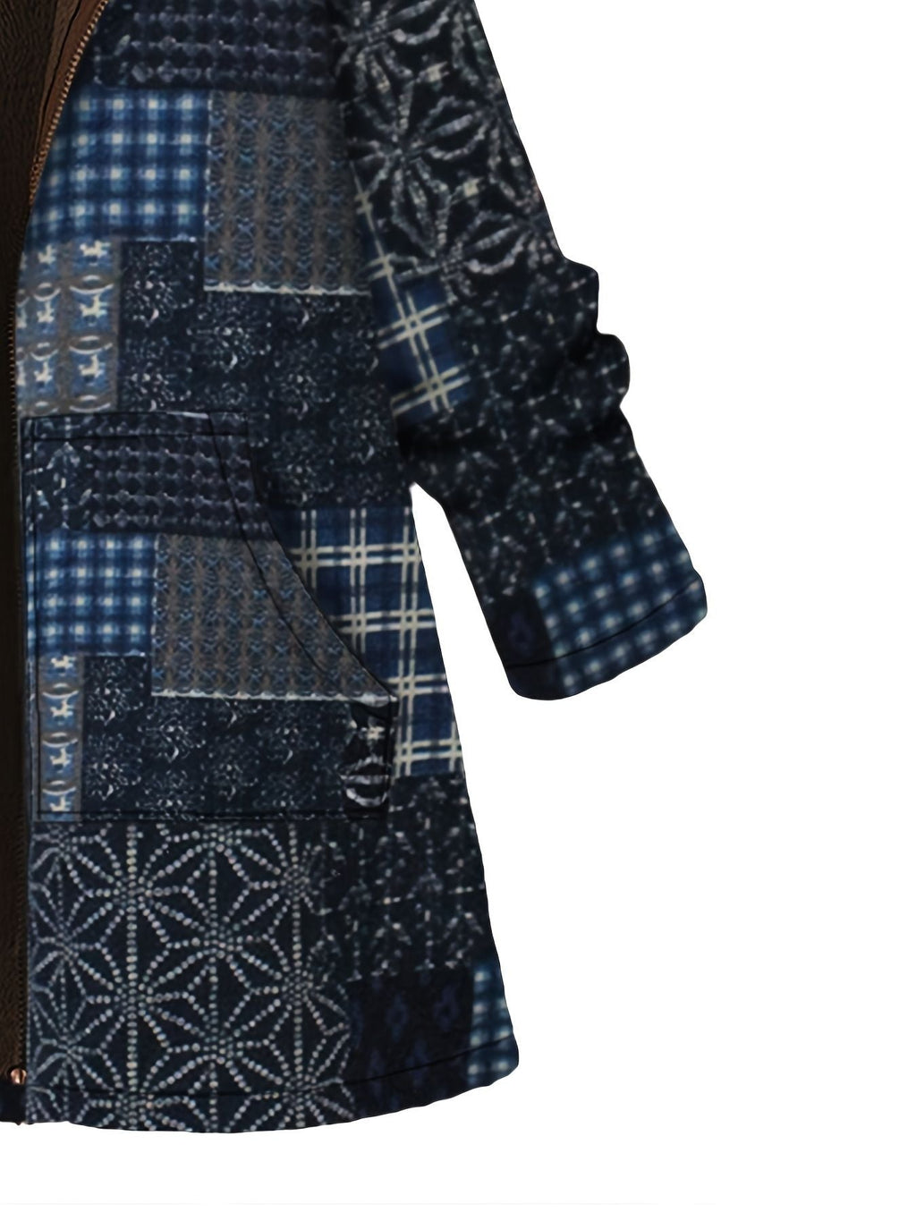 Große Größen Patchwork Print Hoodie mit Fleece-Futter Thermomantel; Damen Plus Langarm Freizeitjacke
