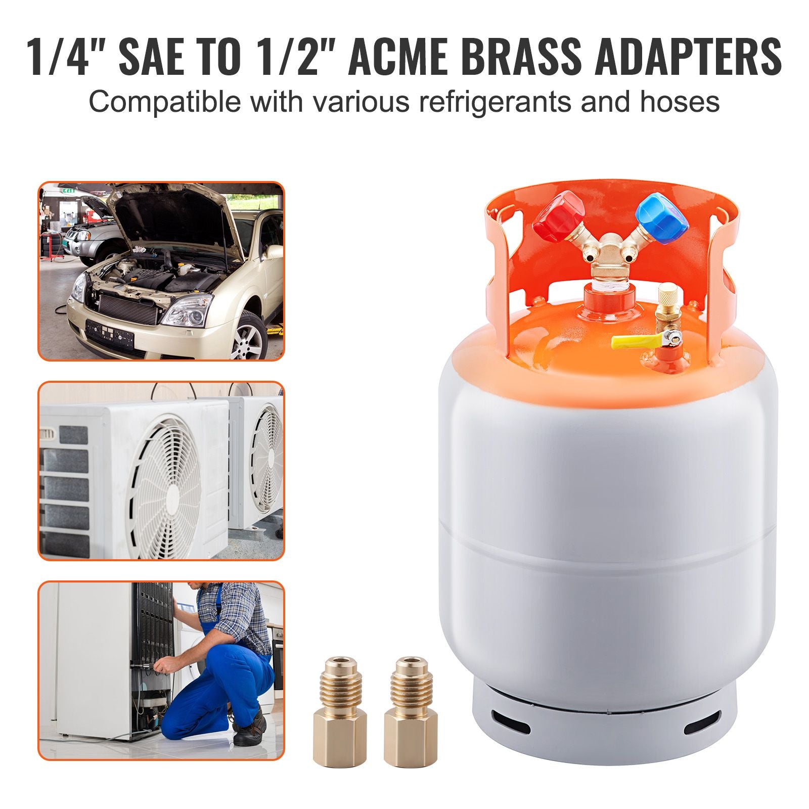 Bouteille de récupération de réfrigérant, capacité de 13,6 kg, bouteille de cylindre portable de 400 psi avec vanne Y pour liquide/vapeur, bidon de récupération haute étanchéité pour R22/R134A/R410A, orange+gris