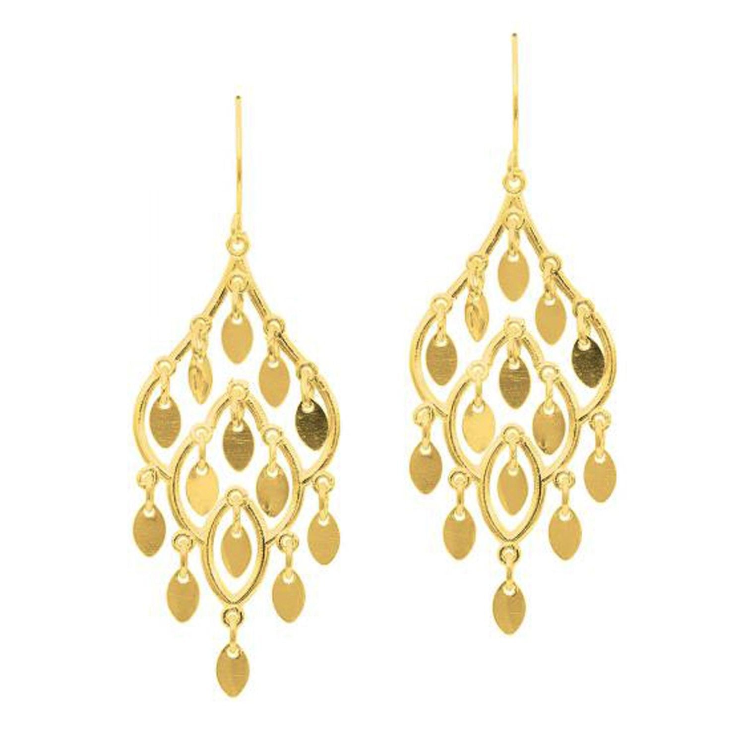 14K Gelbgold polierte Kronleuchter-Ohrringe