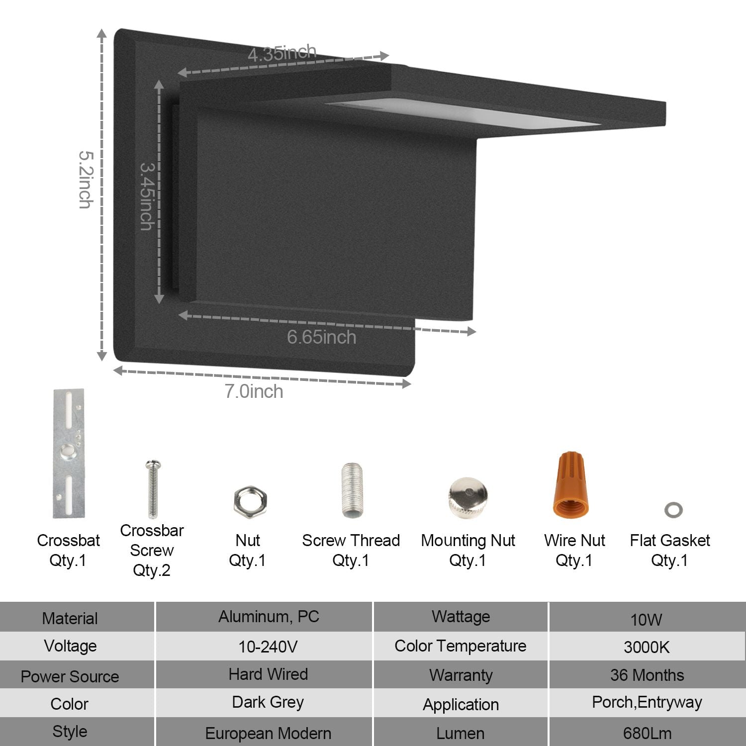 Inowel Wandleuchte Außenbereich LED Wandlampe Modern Wandmontierte Laternenleuchte für Veranda Haustür 17309