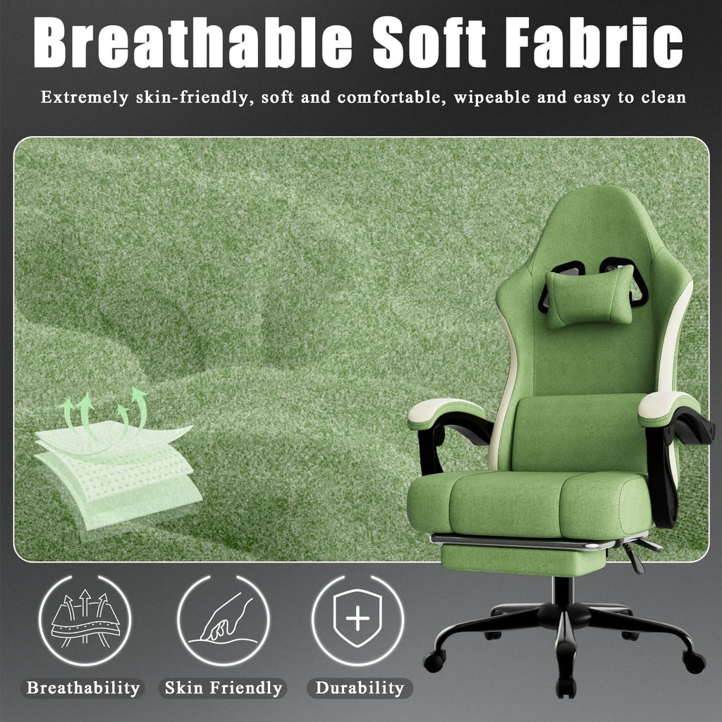Chaise de jeu ergonomique avec coussin à ressorts ensachés, chaise d'ordinateur en tissu respirant avec repose-pieds, chaise de jeu vidéo avec soutien lombaire réglable pour adultes (Tissu)