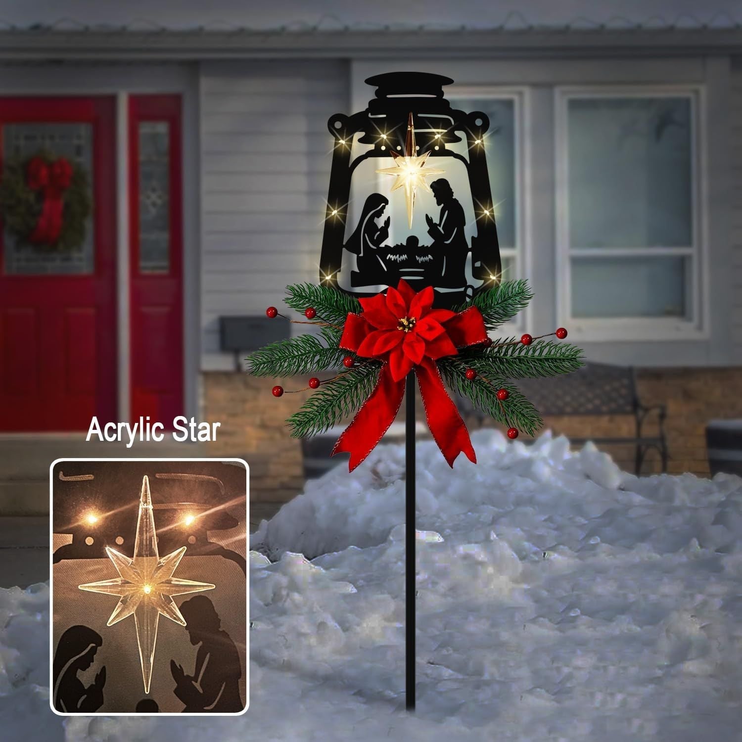Weihnachtsgarten Jesus Krippenszene Dekoration, solarbeleuchtetes Outdoor-Krippenset mit 9 LED-Leuchten, Weihnachtsdekoration für Innen- und Außenbereich, Feiertagsparty, Garten, Hof, Rasen Dekoration