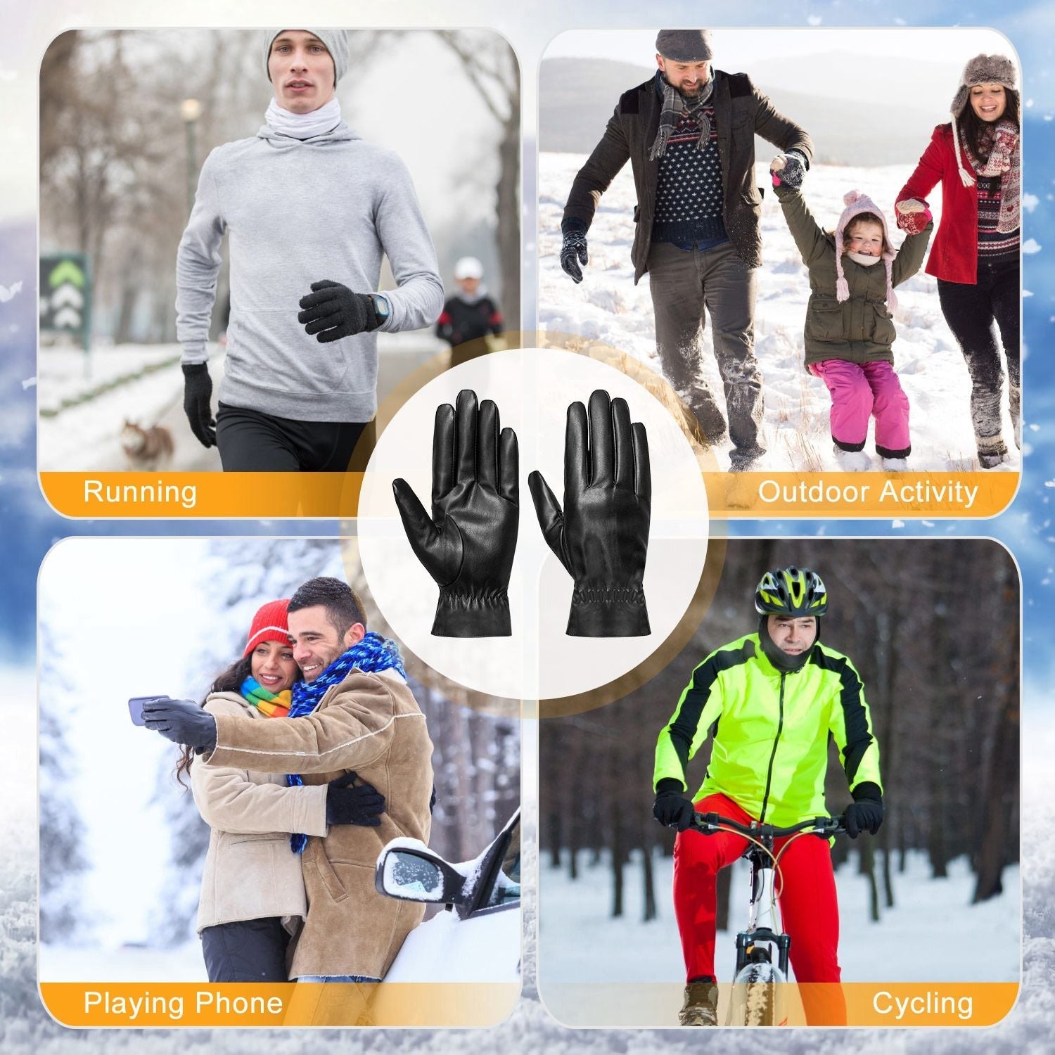 Unisex Leder Winter Warme Handschuhe Outdoor Winddichte Weiche Handschuhe Radfahren Skifahren Laufen Kalte Winterhandschuhe