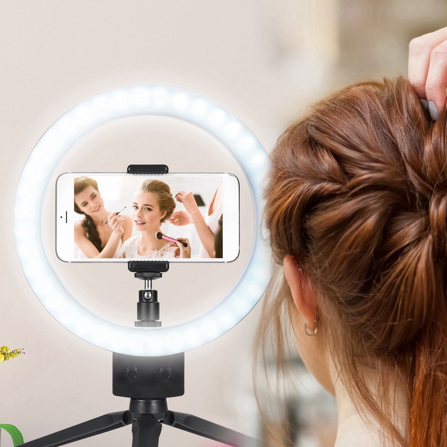 9" Dimmbare LED-Ringlampe mit Stativ, Telefon, Selfie-Kamera, Studio, Foto, Video, Make-up-Lampe