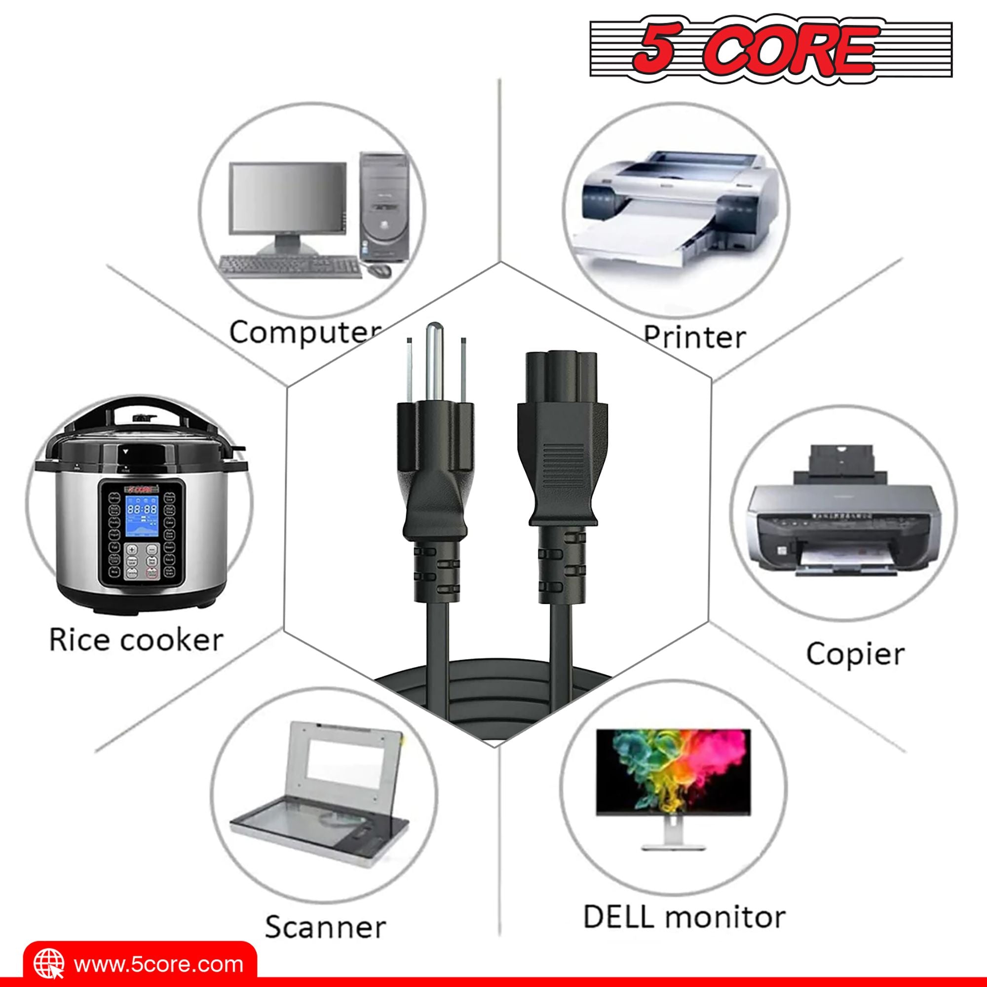 12ft 3-poliges, nicht polarisiertes AC-Netzkabel für HP Dell Samsung Sony Asus Acer Toshiba Laptop-Ladegerät, LED-LCD-Monitor Ersatz-Stromkabel PL 1002